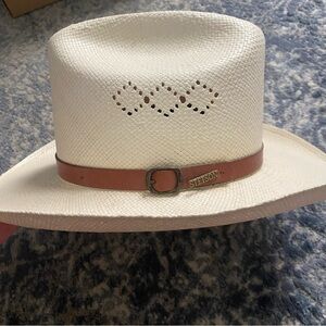 Stetson Ivory Hat with Tan Leather Band